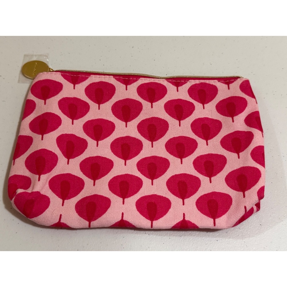 Estee Lauder Pink Red Leaf Print Recycled Fabric Makeup Bag Cosmetic Pouch